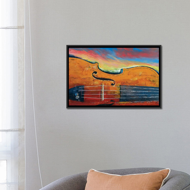 «Violin», reproduction d'art sur toile, H 18 po x l 26 po x P 1,5 po, Toile avec cadre noir, Pas de tapis