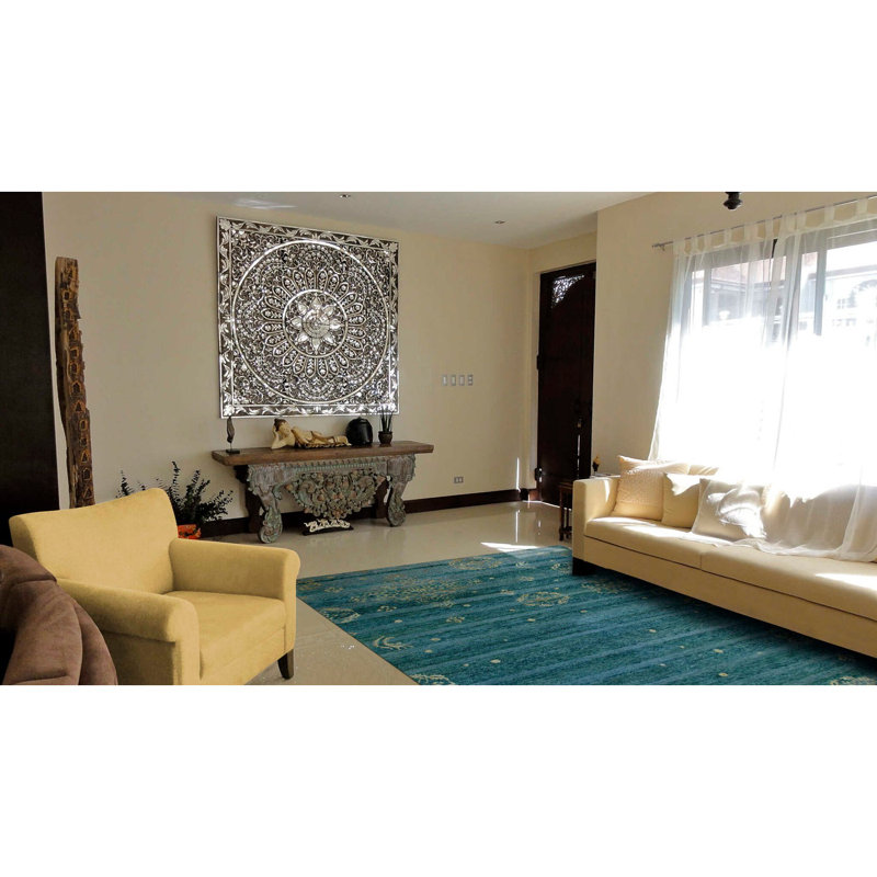 Tapis bleu sarcelle en laine Elivia, Rectangle 4 pi x 6 pi