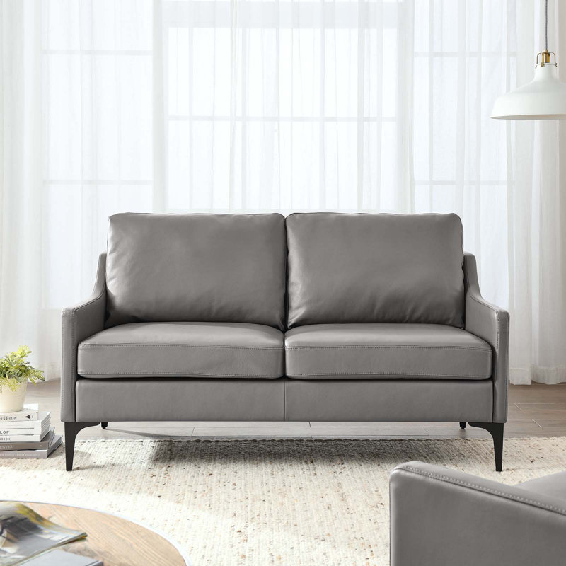 Causeuse en cuir Corland, Cuir véritable gris