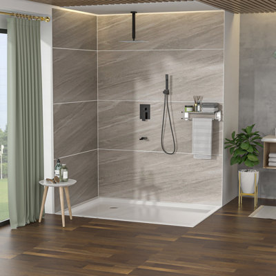 Shower System With Tub Spout - 12 Inch Ceiling Mount Oil Rubber Bronze 3 Function Rainfall & Handheld -Balanced Valve Simple Installation Hygiene 12" Waterfall Balanced Cleanup Process