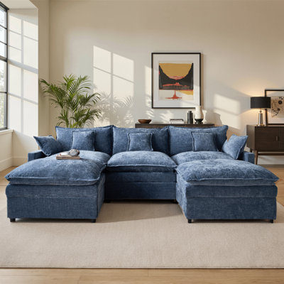 107.9" Modular U-Shaped Sectional Sofa with Ottomans, Deep Seat Couch for Living Room