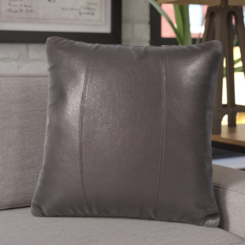 Decorative Faux leather Throw Pillow, 20" x 20", Black