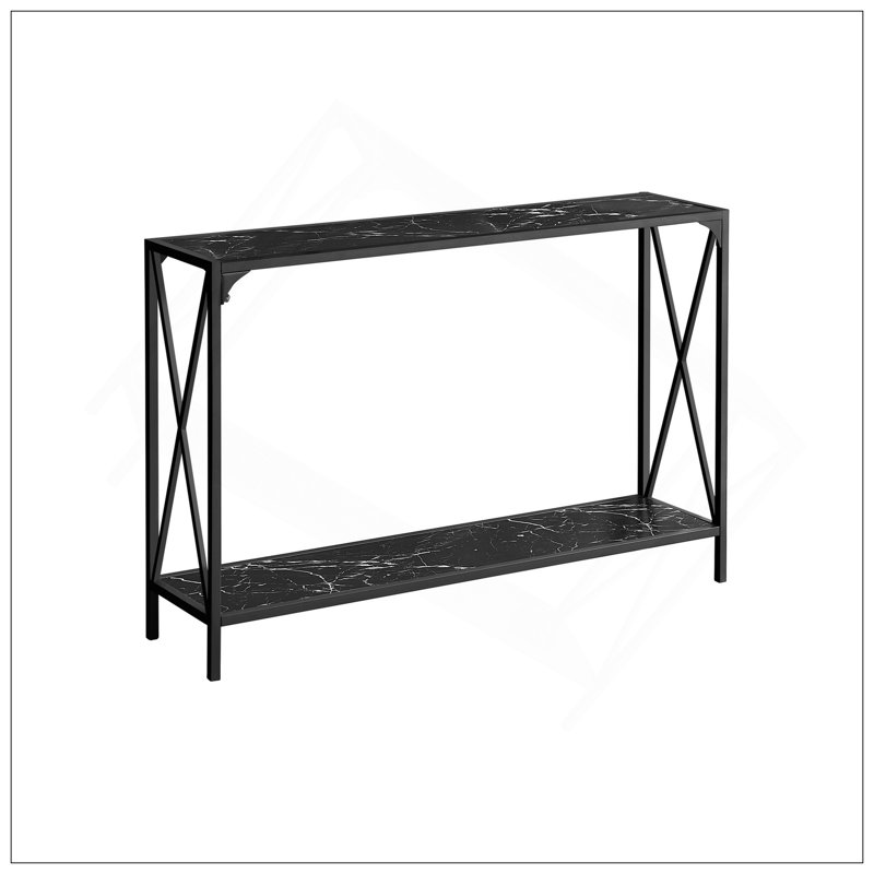 Accent Table, Console, Entryway, Narrow, Sofa, Living Room, Bedroom, Black Marble Look, Black Metal, Contemporary, Modern
