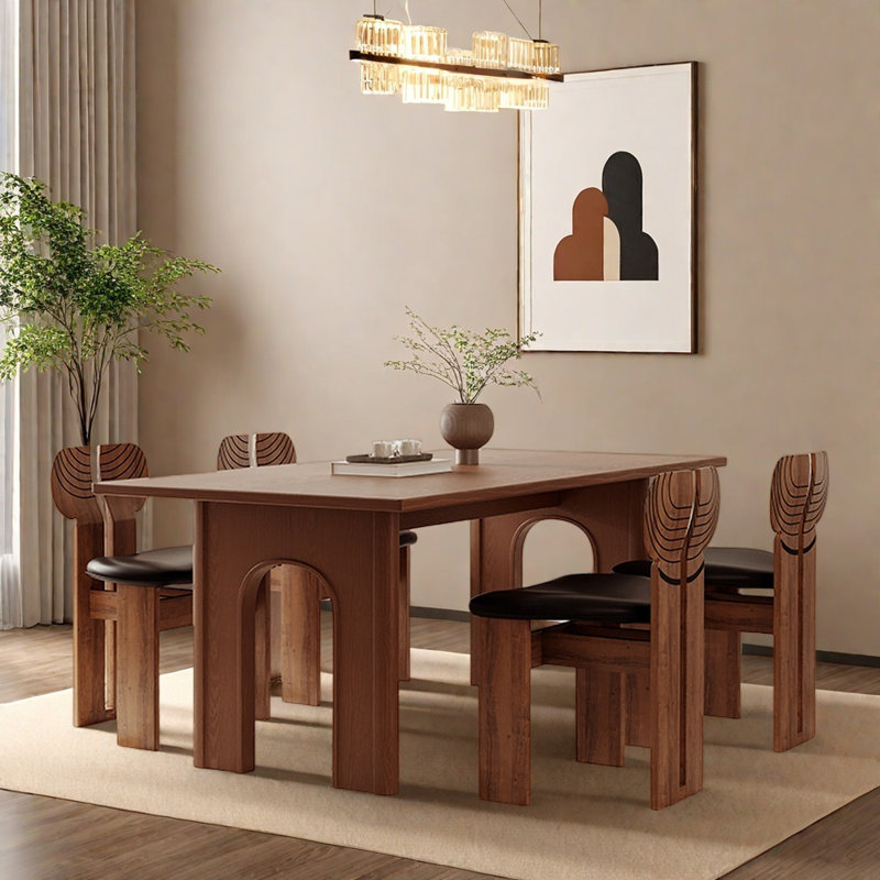 French style rectangular solid wood table set, 29.52"H x 55.11"L x 31.49"W