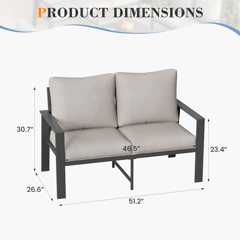 Outdoor Aluminum Loveseat With Cushions, Beige