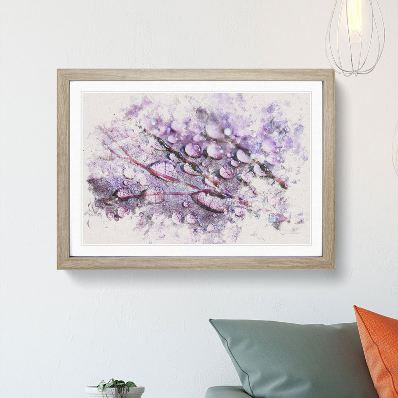 Dewdrops Upon A Lilac Leaf - Single Picture Frame Painting on MDF, 36cm H x 48cm W x 2cm D, Oak Framed