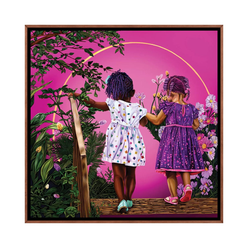 Voyage avec ma sœur-impression d’art graphique, Cadre bois classique, Pas de tapis, H 26 po x l 26 po x P 1,5 po