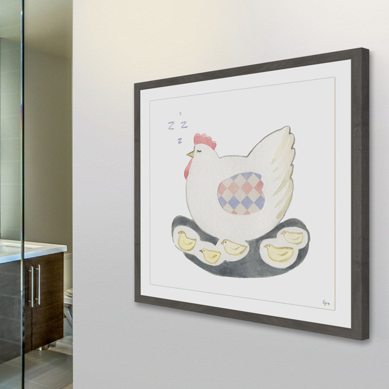 «Poule Sereine II», reproduction encadrée, H 32 po x l 32 po x P 1,5 po