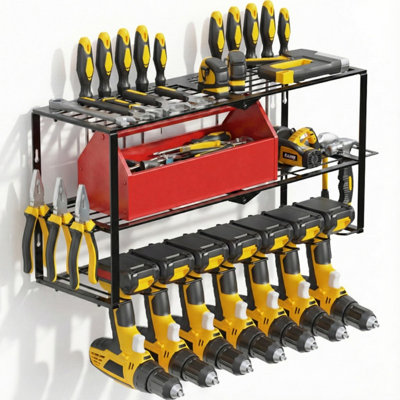 Heavy-duty Metal Power Tool Organizer With 7 Drill Holders And Wall Mount