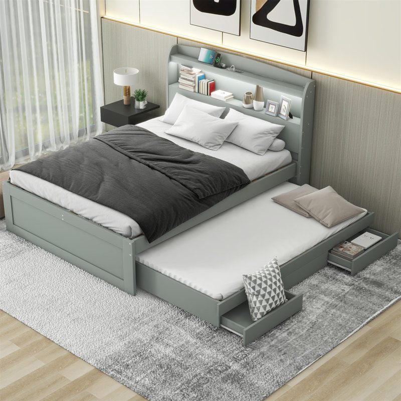 Ashantis Platform Storage Bed, Full, Gray