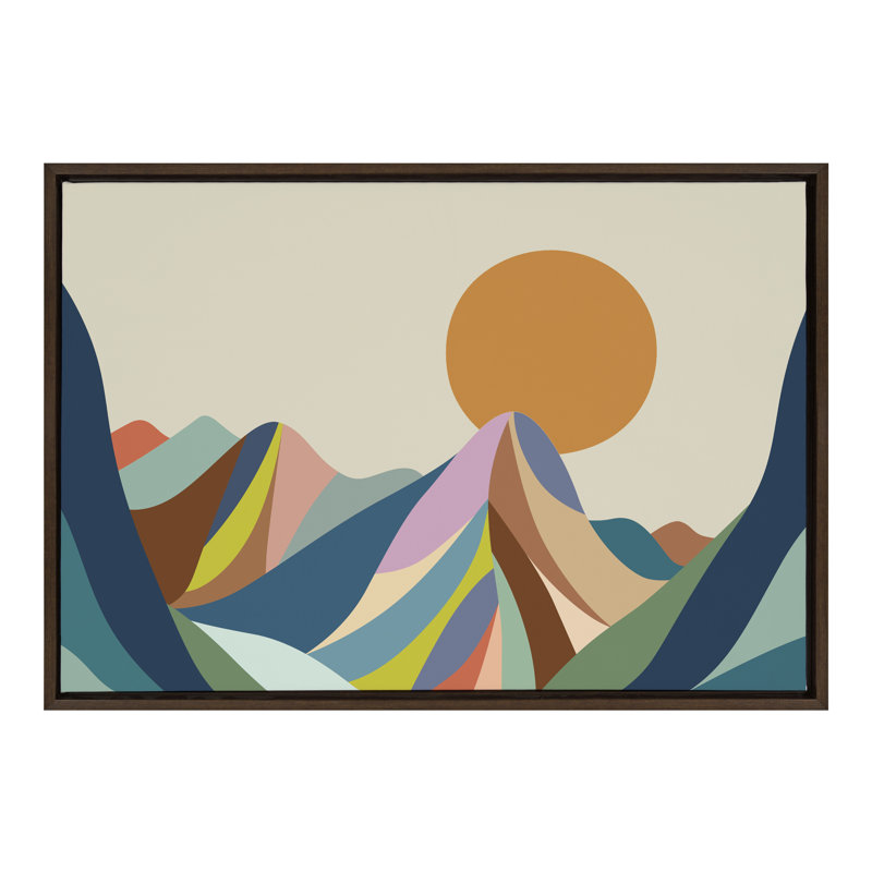 «Mountains Crop» par Rachel Lee, 3 oiseaux, reproduction d'art sur toile encadrée, Noyer