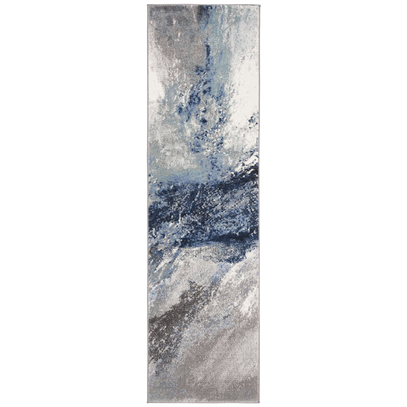 Celestial Spark Abstract Blue Runner Rug - Hand-knotted Synthetic 2'3" x 22'
