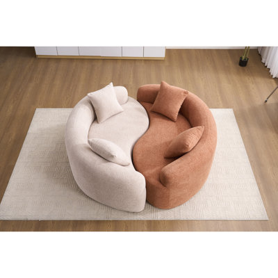 Ly - 042 Beige S Curved Chenille Sectional , Dual Depth Configuration, No Assembly Tactic, Fits Small Cafe Spots, 400 Lbs, 66.9" L, Throw Pillows For Comfort And Aesthetics, High Resilience Foam,