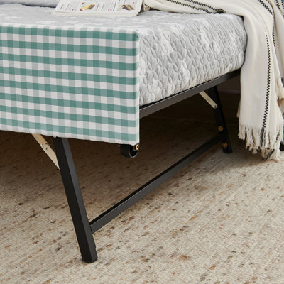 Twin‑Size Daybed, Gingham Upholstered 3‑In‑1 Versatile Convertible Sofa Bed With Pull‑Out Trundle & Side Storage Pockets, Ideal For Multiple Room Layouts And Small‑Space Living-Dark Blue