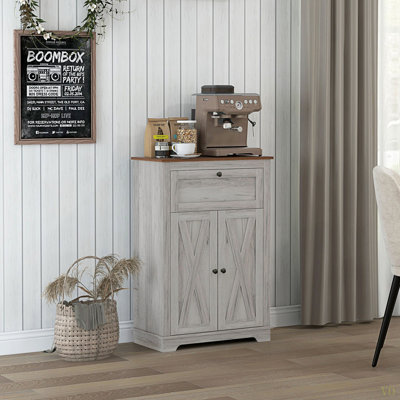 Farmhouse Barn Door Accent Cabinet, Kitchen Sideboard Storage Cabinet With Double Doors, Drawer, And Adjustable Shelf For Bedroom, Living Room