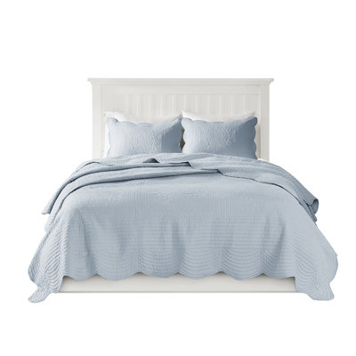 Courtepointe réversible à bord festonné 3 pièces pour lit double / grand lit - Coquille en microfibre, rembourrage 90% coton, lavable, atmosphère champêtre avec face et dos, rembourrage, aspect chalet