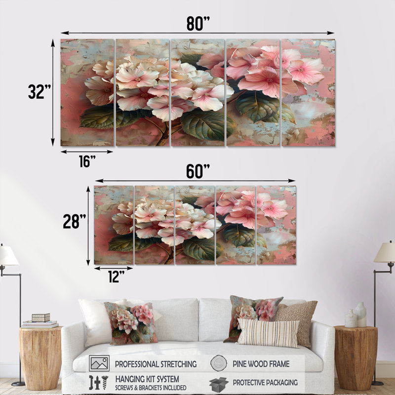 Ensemble de décoration murale Baio - Hortensia, H 28 po x l 60 po