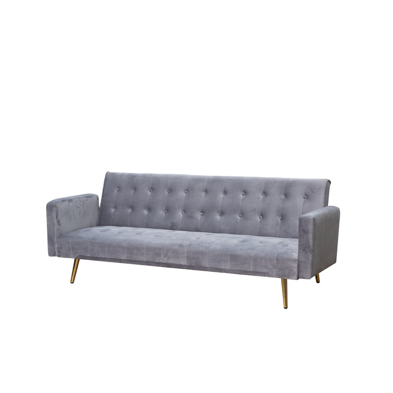 Canapé-lit à accoudoirs carrés 75 po, Velours gris