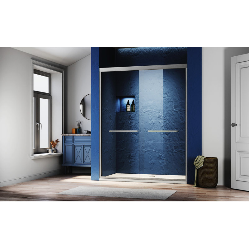 Sliding Shower Glass Door, Adjustable Semi Frameless Shower Door with  304 Stainless Steel Handles, Gray