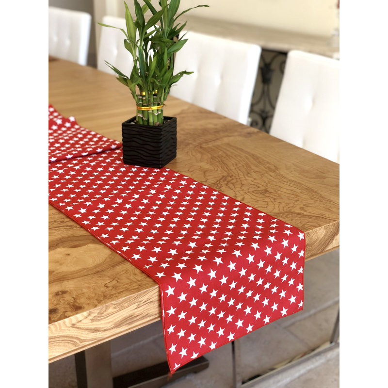 Stars Cotton Blend Independence Day Table Runner, 72" L x 12" W, Red