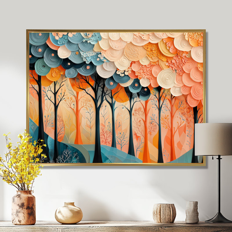 «Forest Trees Dream Fragments Forest I», art mural forêt, H 12 po x l 20 po, Impression encadrée flottante, Doré