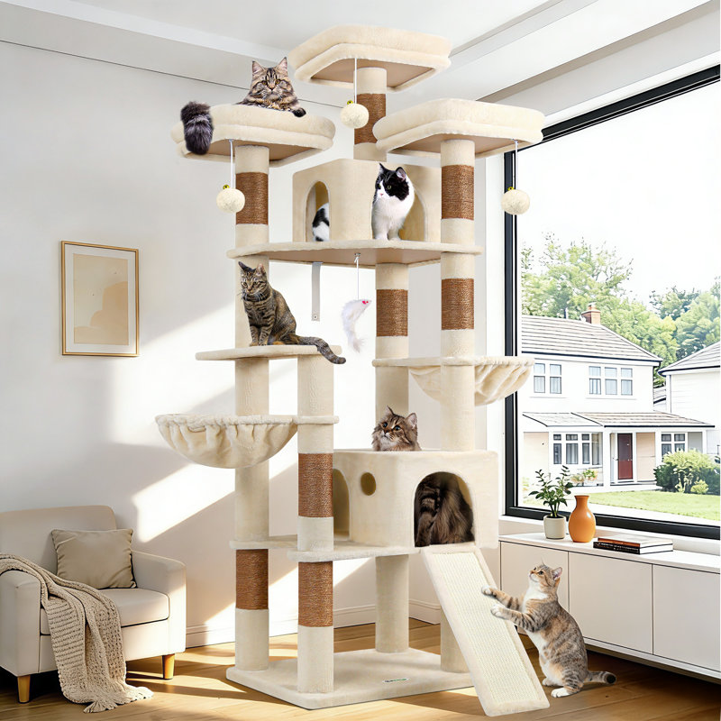 Tour pour arbre à chat multi-niveaux de 83 po pour chats d'intérieur avec poteau à griffes en sisal 83 po, Beige