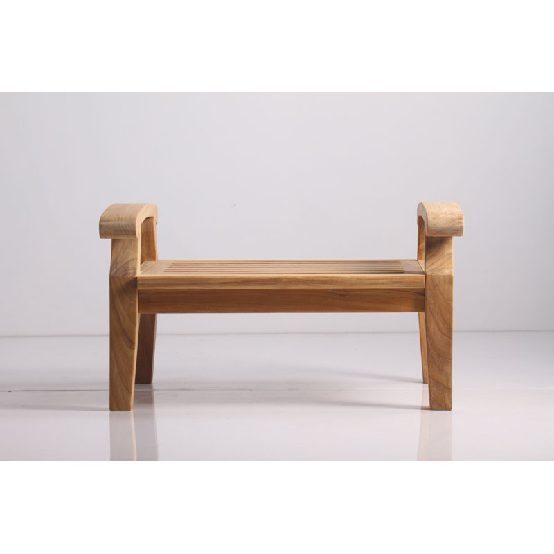 Repose-pieds teck extérieur à assise profonde avec coussin Lowery, Toile Sunbrella® naturel