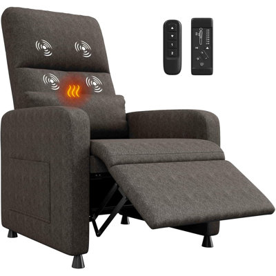 Fauteuil inclinable électrique avec massage et chaleur, fauteuil inclinable électrique réglable à dossier haut rembourré, siège rembourré, 2 poches latérales et port USB, sièges de cinéma maison pour le salon