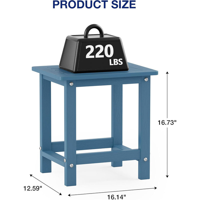 Outdoor Side Table All Weather HIPS Adirondack Patio Side Table Mordern Square End Table for Lawn, Pool, Backyard, Porch, Navy