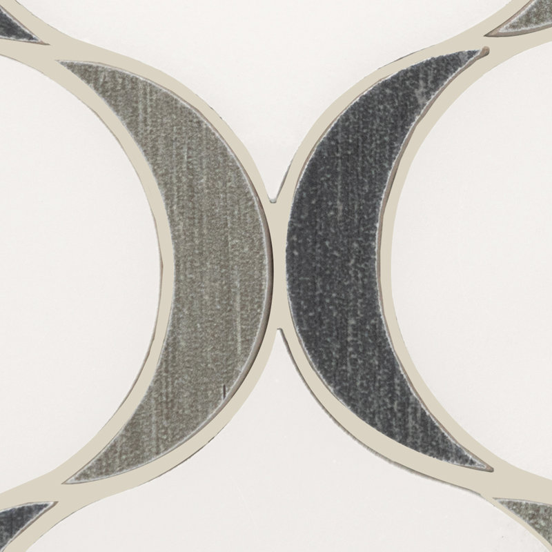 13" x 14" Natural Stone Mosaic Tile, White/Midnight Grey