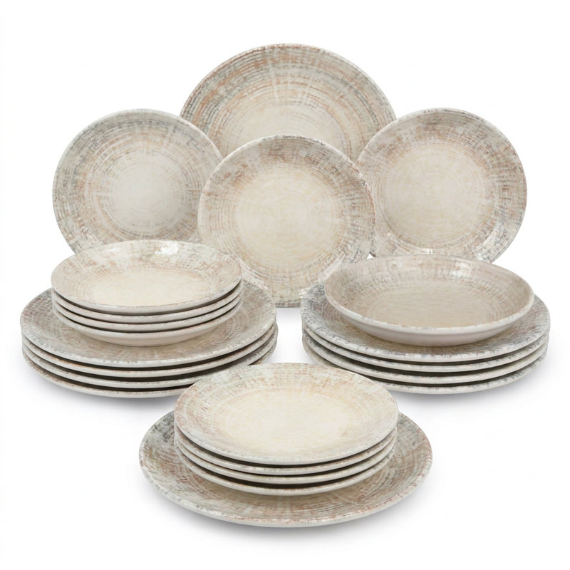 Service de table en porcelaine blanche patinée Artisan Weave (service de 18 pièces pour 6 personnes)