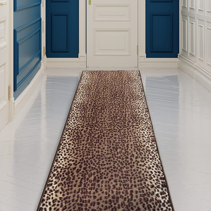 Tapis de couloir de taille personnalisée, largeur de 31 pouces X Choisissez votre longueur, imprimé animal léopard, couleur brune