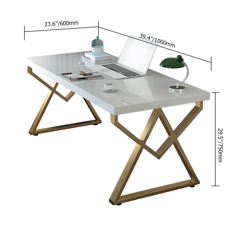 40" Modern White Rectangular Writing Desk With Gold Base