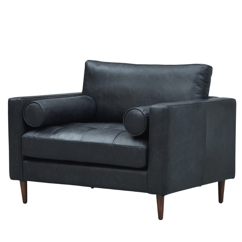 Contemporary Leather Armchair, Slate Genuine Leather