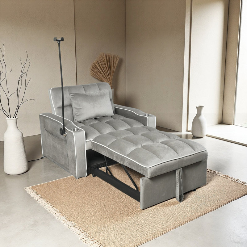 Modern Style Design Velvet Sofa Bed, Gray