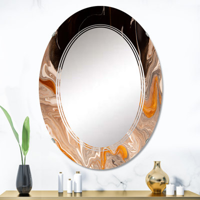 Vagues de marbre brun et noir - Miroir mural moderne ovale