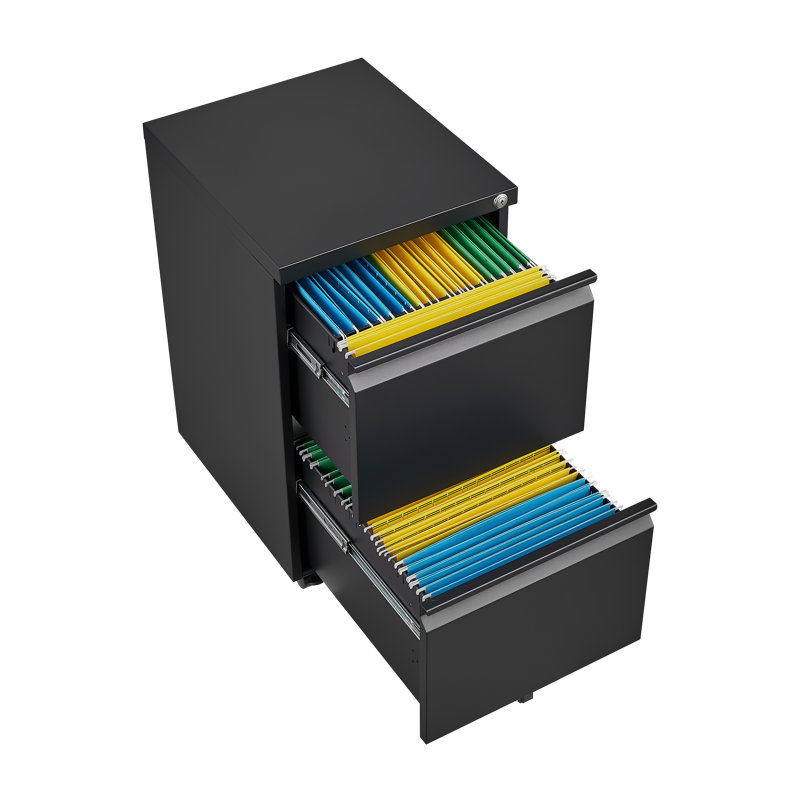 Classeur verrouillable à 2 tiroirs sur roulettes, chariot de rangement mobile en métal pour documents de format lettre / légal / A4, armoire à roulettes noire pour bureau à domicile