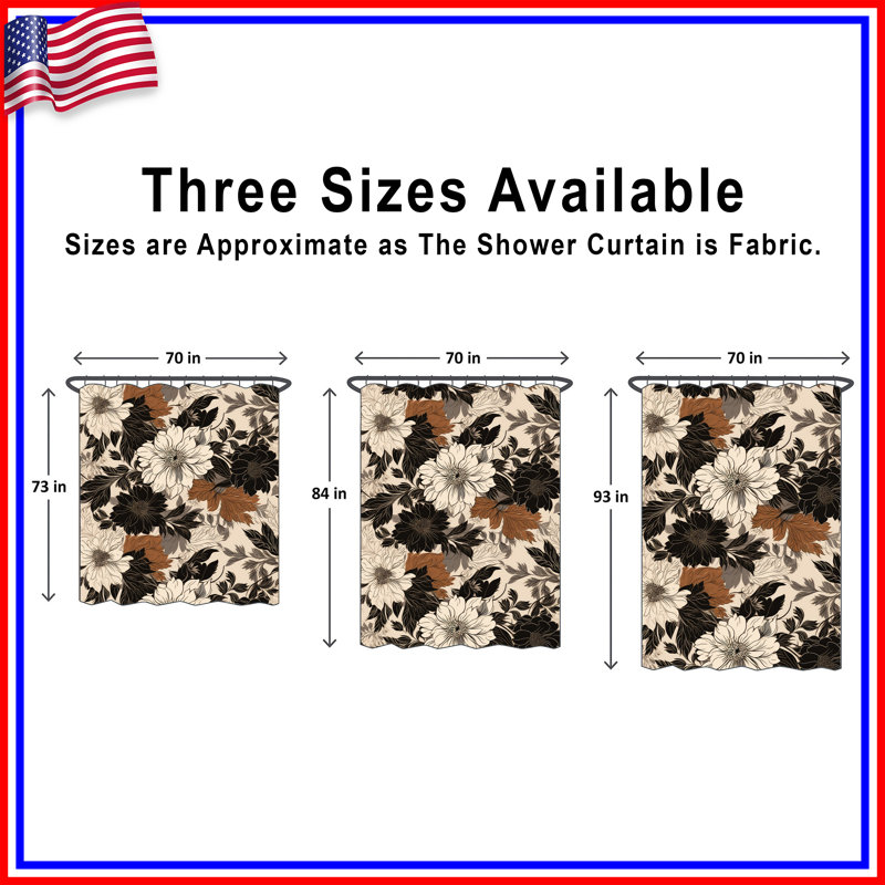 Brown Flowers Shower Curtain, 73" H x 70" W
