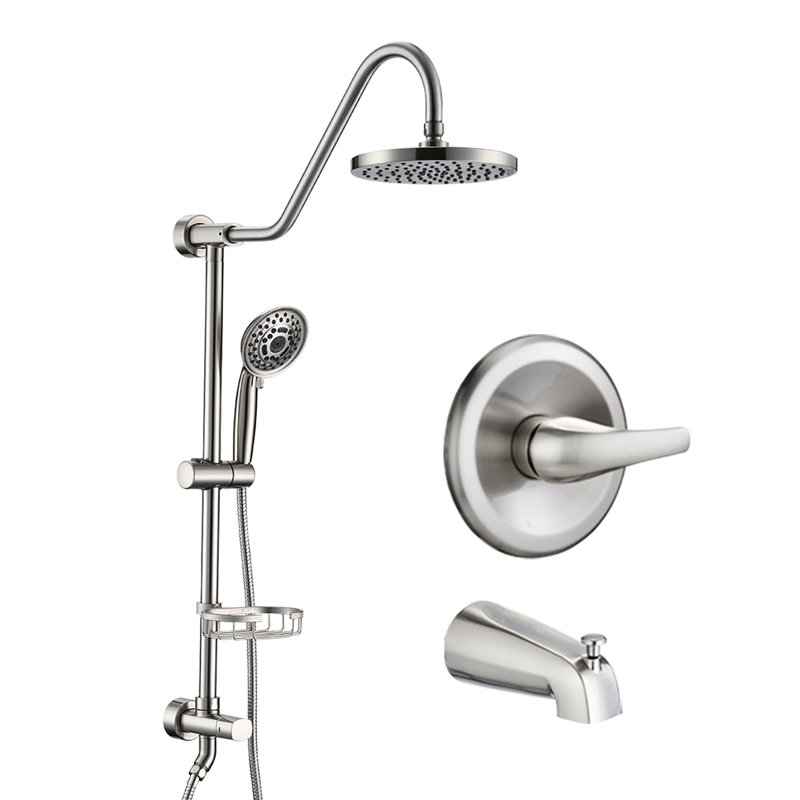 Brushed Nickel Shower Package With 2 Heads And 5 Spray Patterns 8" Rain Head Handheld In For Modern Bathroom