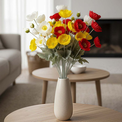9 fleurs de coquelicots artificielles, fleurs artificielles de renoncule de 23,62 pouces, fausses fleurs avec tiges, fleurs artificielles pour mariage, fête, jardin