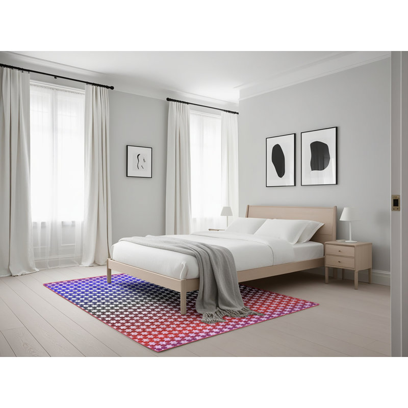 Tapis rose/bleu tissé à la machine, Rectangle 5 pi x 7 pi