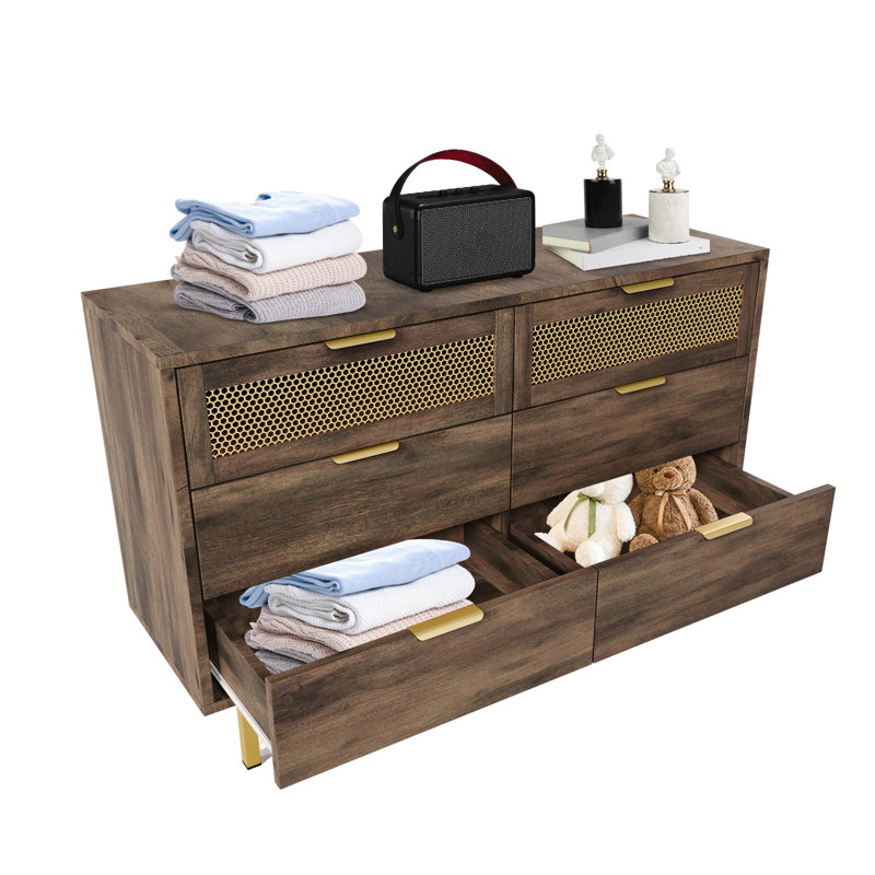 6 - Drawer Rectangle Accent Chest, Brushed Gold, Gold