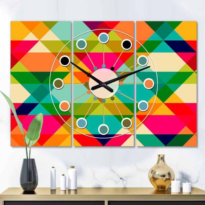 Très grande horloge murale à losange rétro Mid-Century