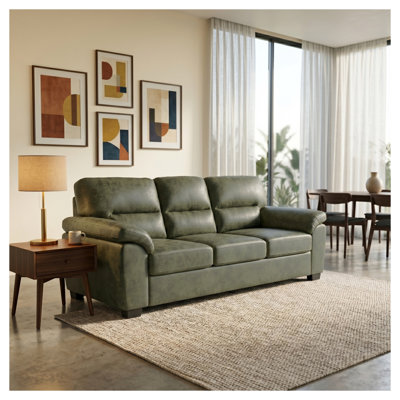 Modern 81" Foil Fabric Sofa with Pillow Top Arms in Olive Green
