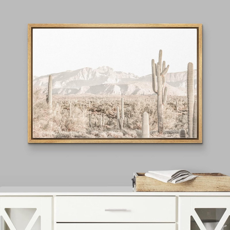 Cactus délavé rétro photographie de paysage naturel rustique, H 24 po x l 36 po, Cadre naturel flottant