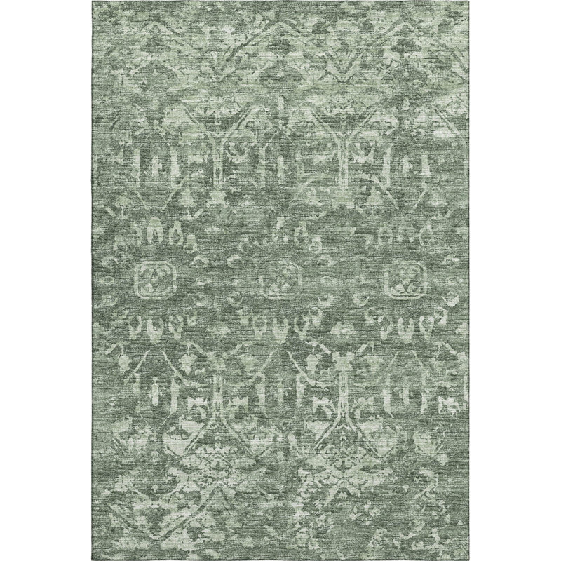 Premium Machine Washable Mayfield AMF40 Oriental Rug, Green, 10' x 14'