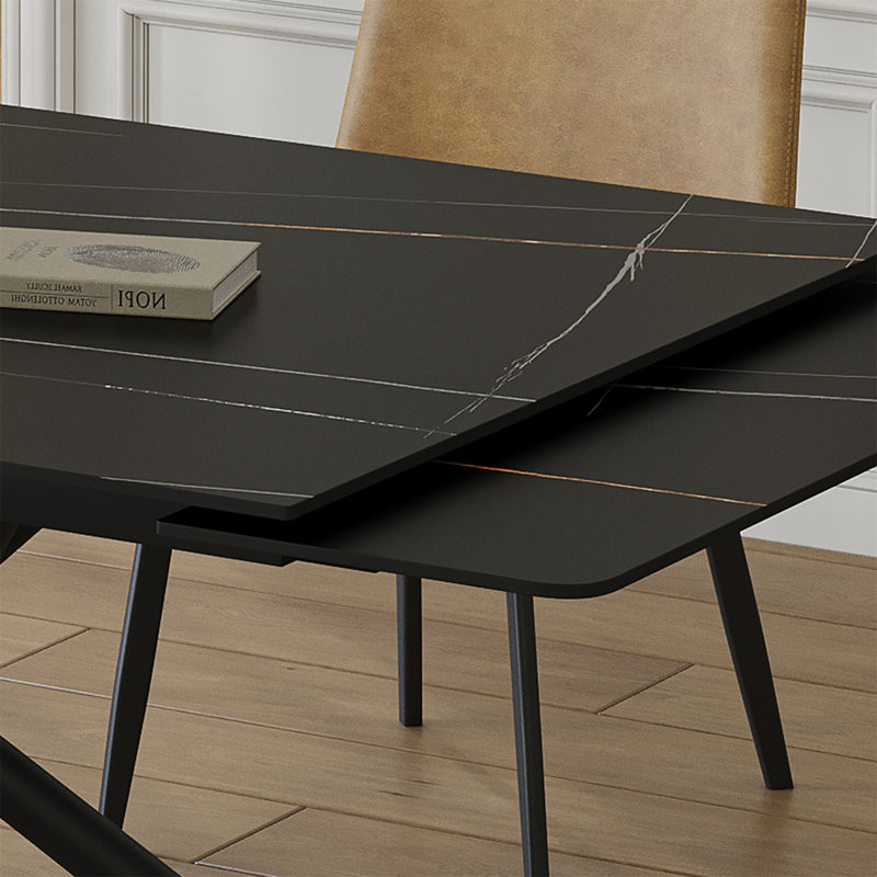 Retractable Sintered Stone Dining Table (Table Only), Black