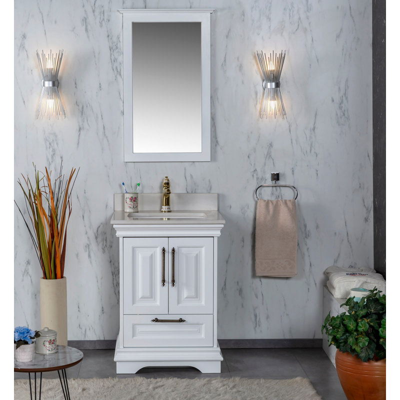 Ensemble de meuble-lavabo simple l 23,6 po avec miroir Claudino, Blanc