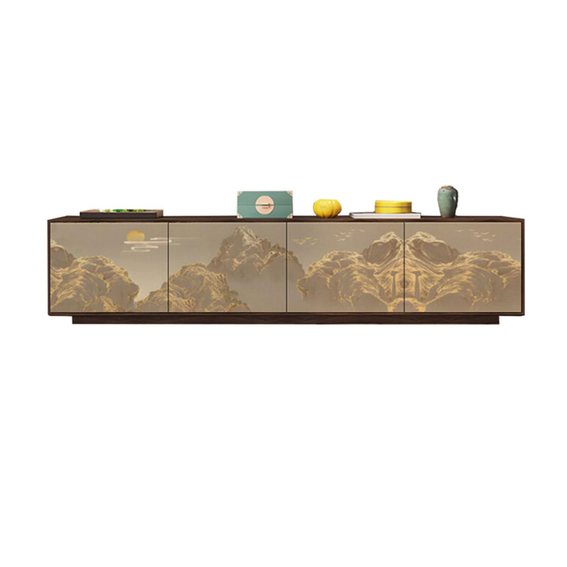 Meuble télé en bois de pin naturel, 86.61", Brun