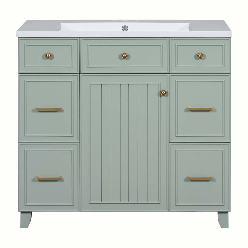 Jardena 36'' Single Bathroom Vanity with Solid Wood Top, Green